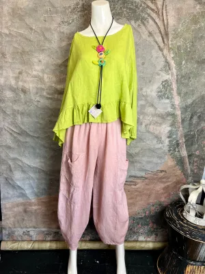 31063 Linen Detailed Pants-Pink