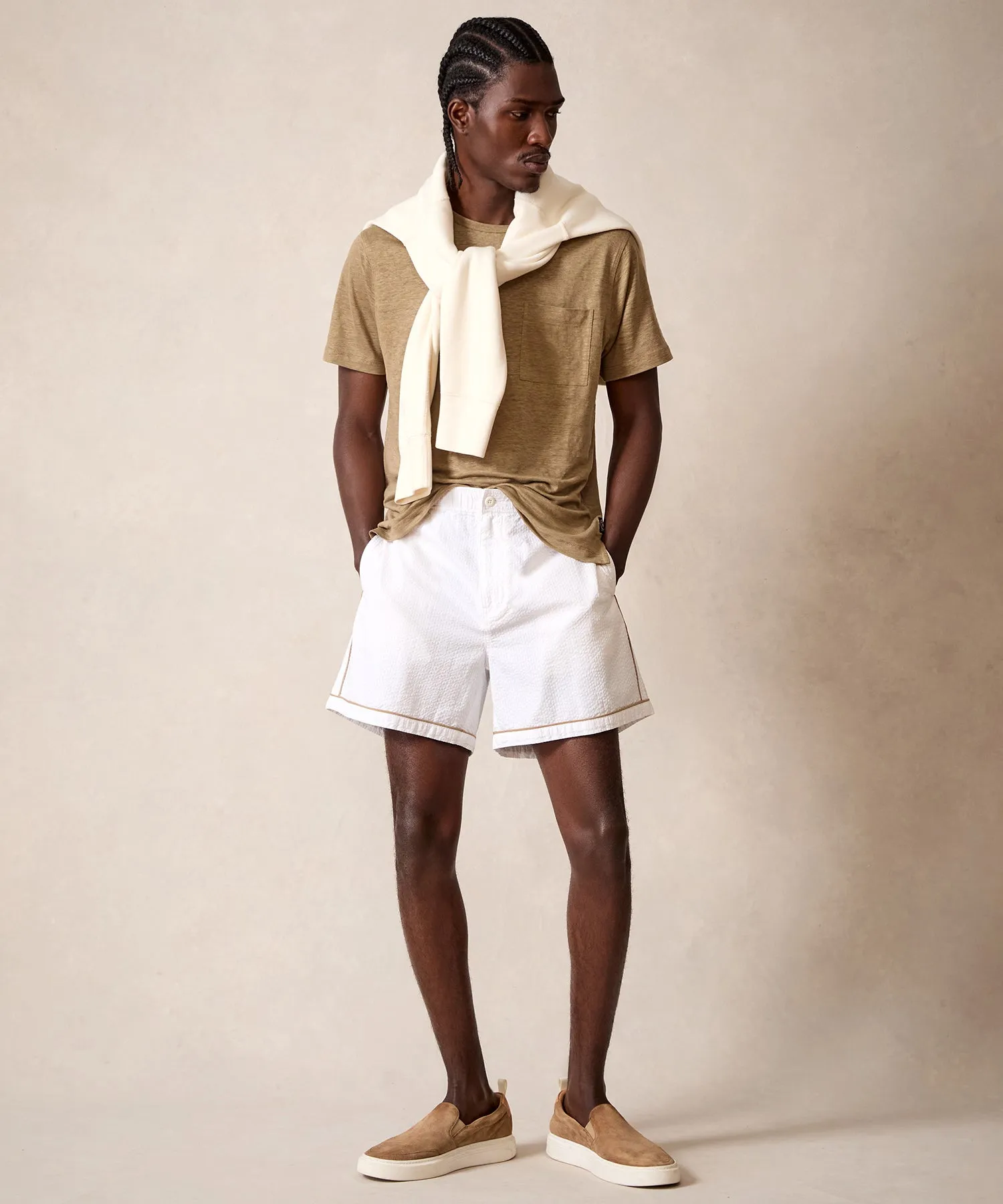 5 Tipped Seersucker Beachcomber Short in White