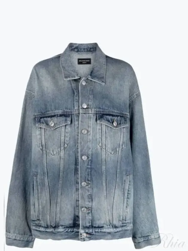 Balenciaga Back Logo Print Oversized Denim Jacket Blue