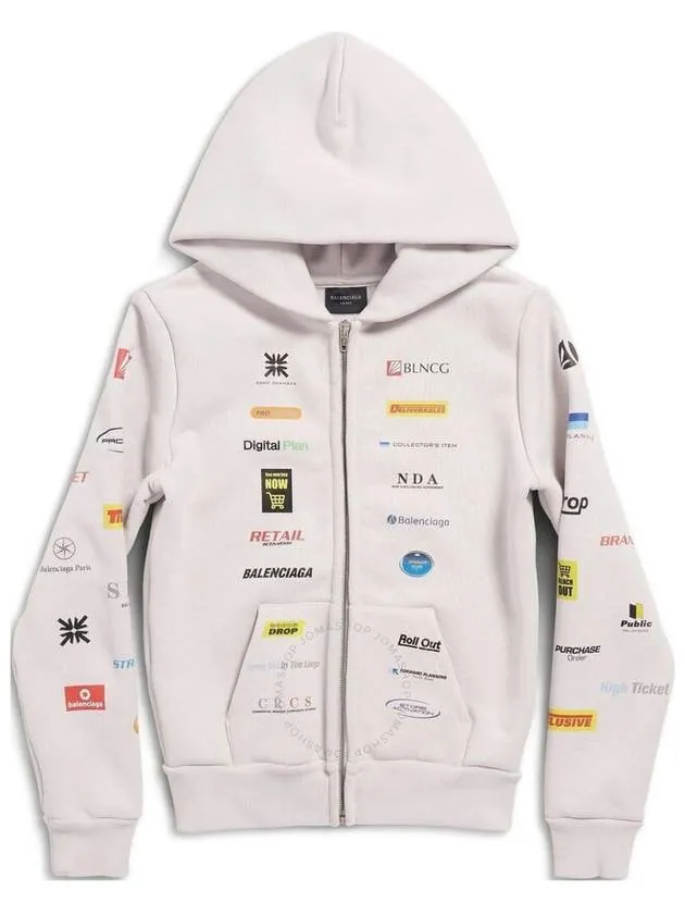 Balenciaga Business English Zip-Up Hoodie Offwhite