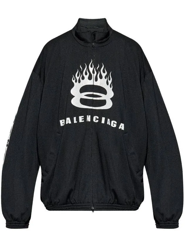 Balenciaga Flame Print Zip-Up Jacket Black