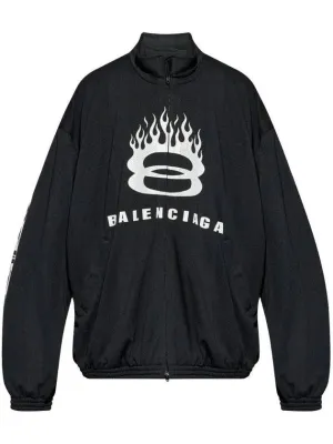 Balenciaga Flame Print Zip-Up Jacket Black