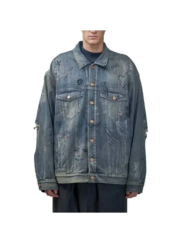 Balenciaga Graffiti Denim Jacket Blue