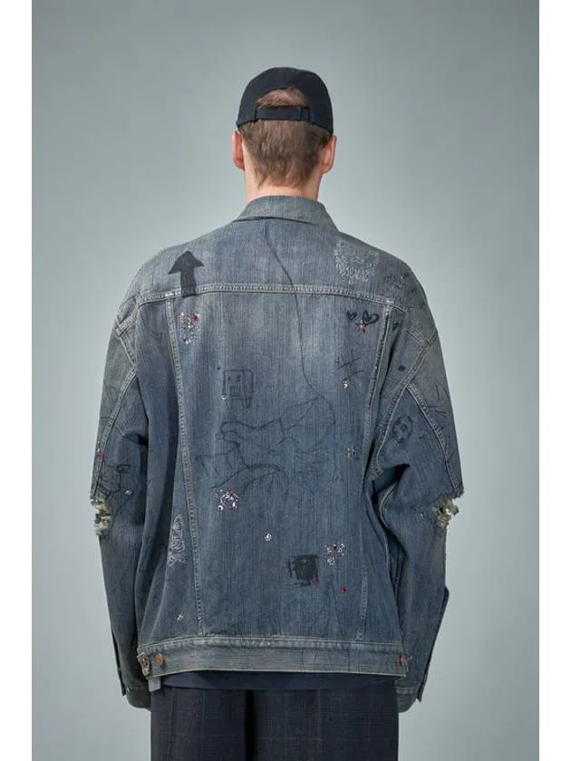 Balenciaga Graffiti Denim Jacket Blue