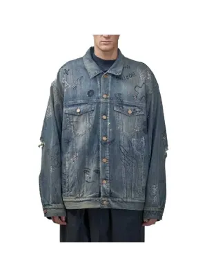 Balenciaga Graffiti Denim Jacket Blue