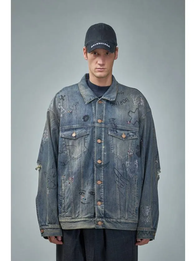 Balenciaga Graffiti Denim Jacket Blue
