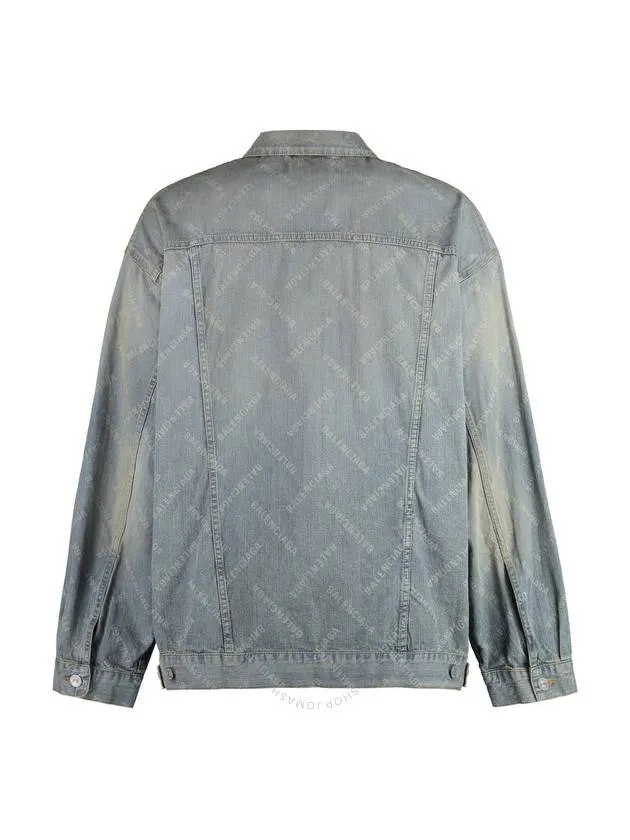 Balenciaga Logo Print Denim Jacket Blue