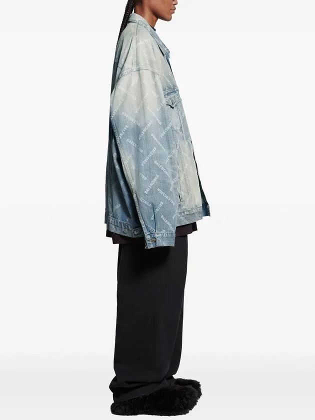 Balenciaga Logo Print Denim Jacket Blue