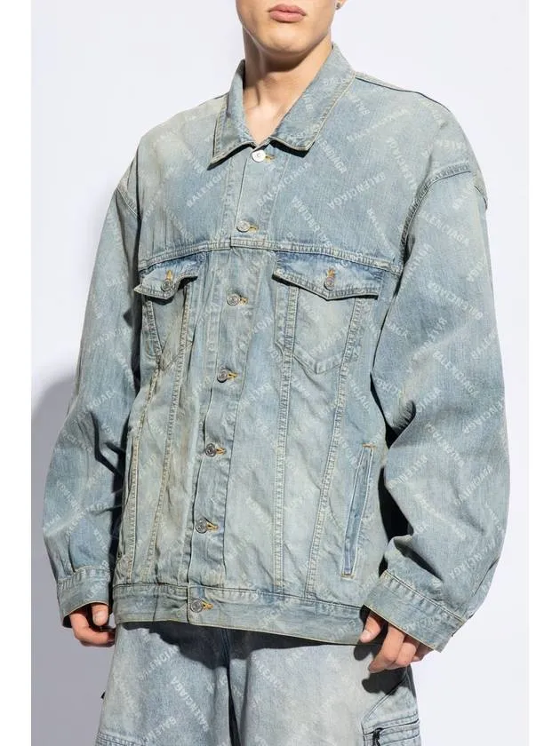 Balenciaga Logo Print Denim Jacket Blue