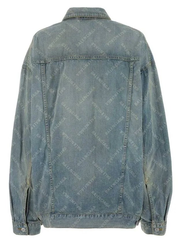 Balenciaga Logo Print Denim Jacket Blue