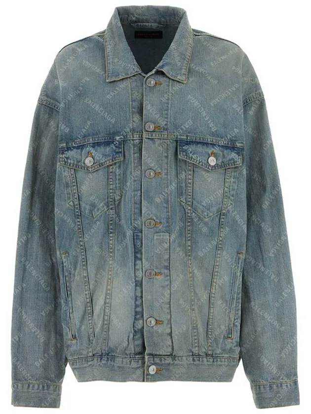 Balenciaga Logo Print Denim Jacket Blue
