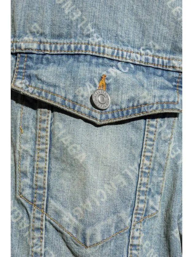 Balenciaga Logo Print Denim Jacket Blue