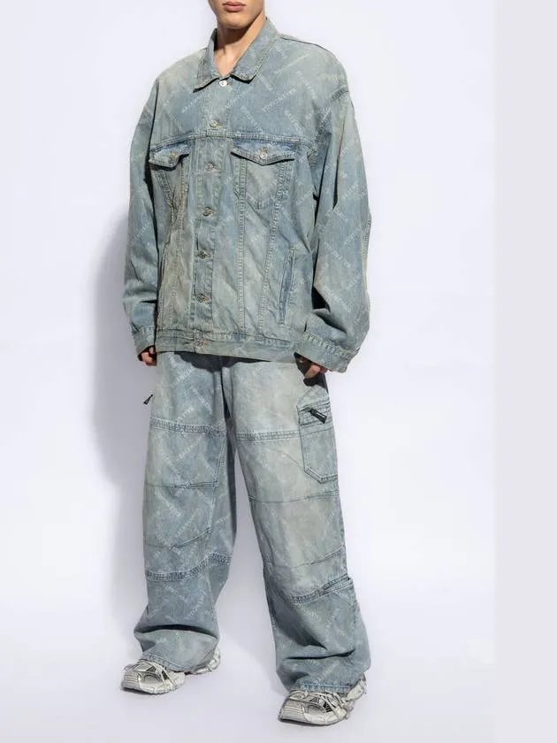 Balenciaga Logo Print Denim Jacket Blue