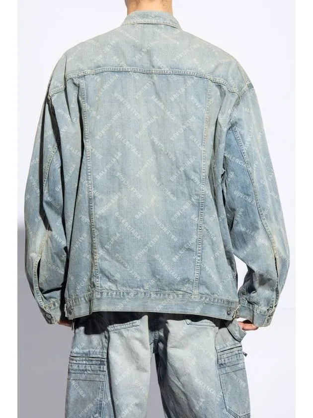 Balenciaga Logo Print Denim Jacket Blue