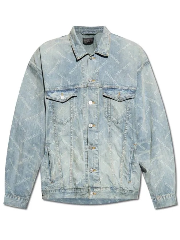 Balenciaga Logo Print Denim Jacket Blue