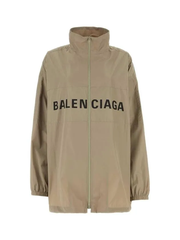 Balenciaga Logo Print Zip-up Jacket Beige