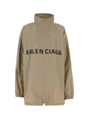 Balenciaga Logo Print Zip-up Jacket Beige
