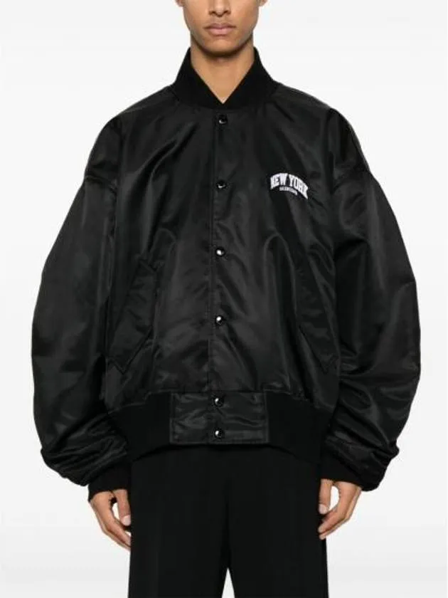 Balenciaga New York Embroidery Bomber Jacket Black