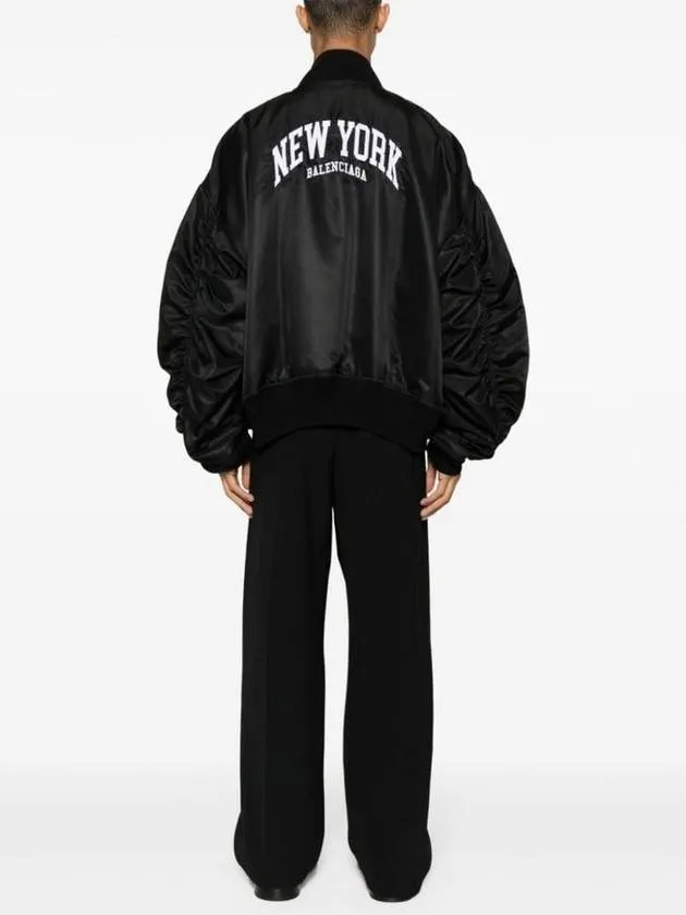 Balenciaga New York Embroidery Bomber Jacket Black