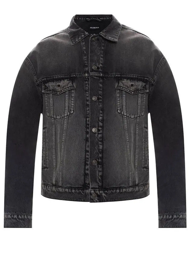 Balenciaga Notre Dame Print Denim Jacket Black