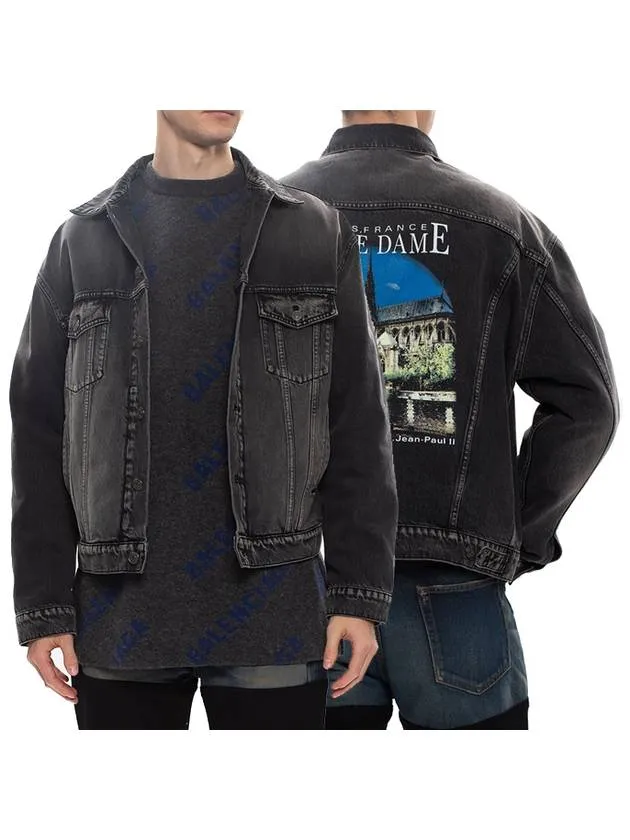 Balenciaga Notre Dame Print Denim Jacket Black