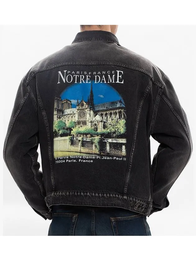 Balenciaga Notre Dame Print Denim Jacket Black