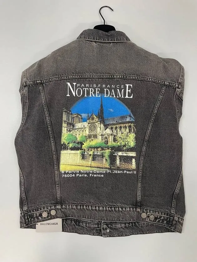 Balenciaga Notre Dame Print Denim Jacket Black