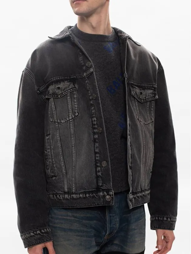 Balenciaga Notre Dame Print Denim Jacket Black