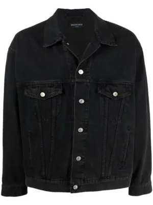 Balenciaga Political Campaign Logo Oversized Denim Jacket Black