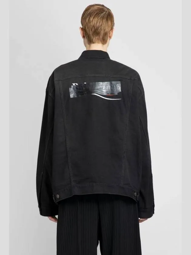 Balenciaga Political Campaign Logo Oversized Denim Jacket Black
