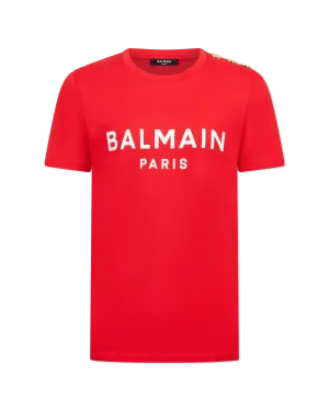Balmain Paris Print 3 Button T-Shirt