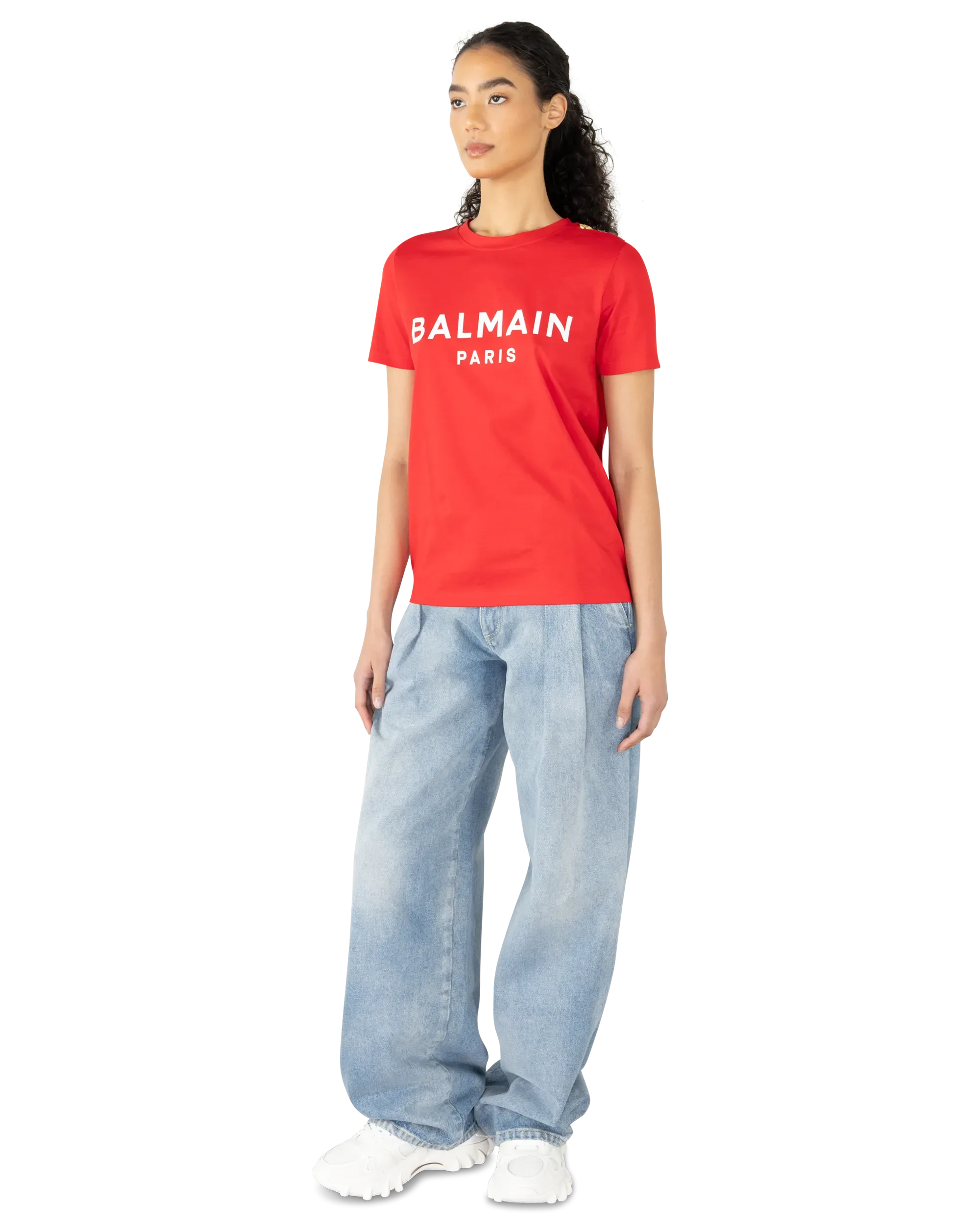 Balmain Paris Print 3 Button T-Shirt
