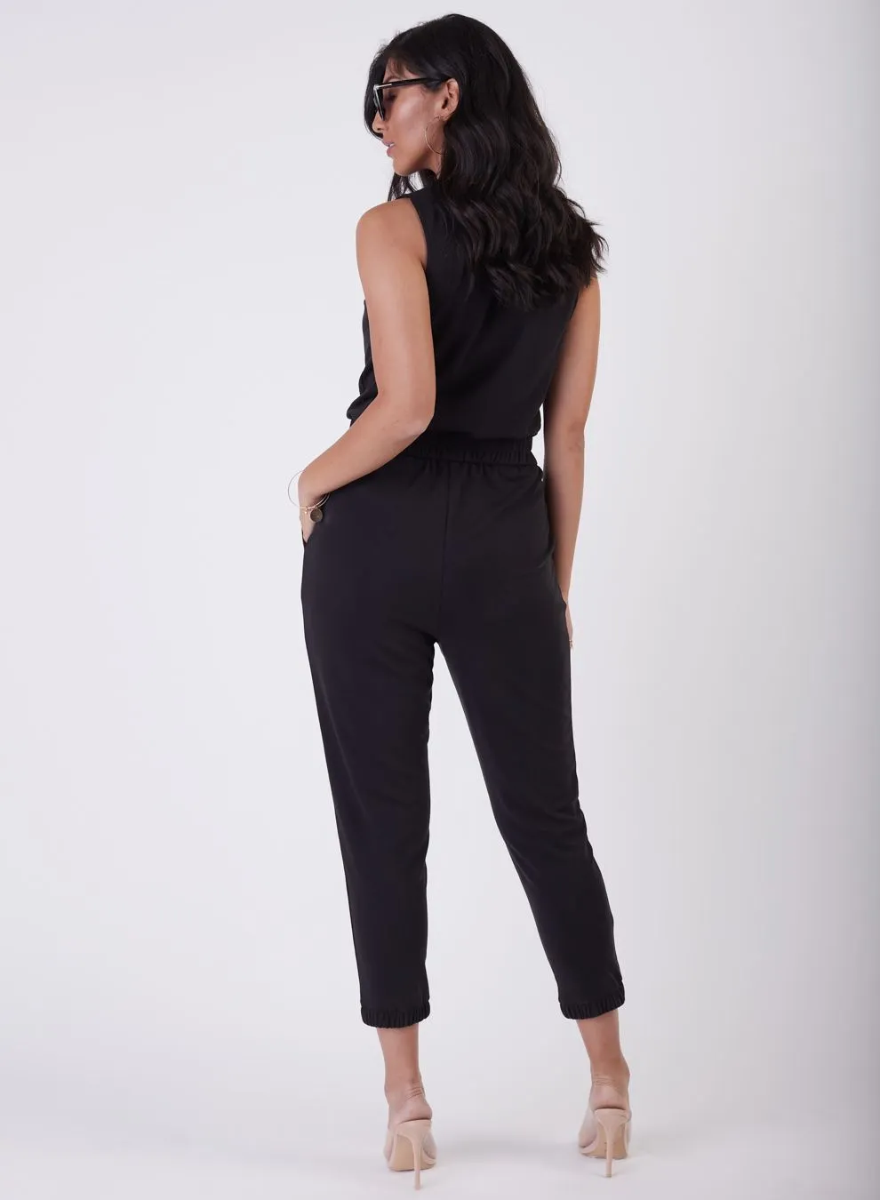 Black Tape  Banded Waist Wrap Jumpsuit
