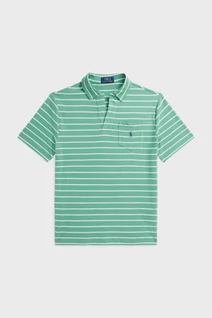 Boys Haven Green Short-Sleeve Cotton Linen Jersey Striped Johnny Collar Polo