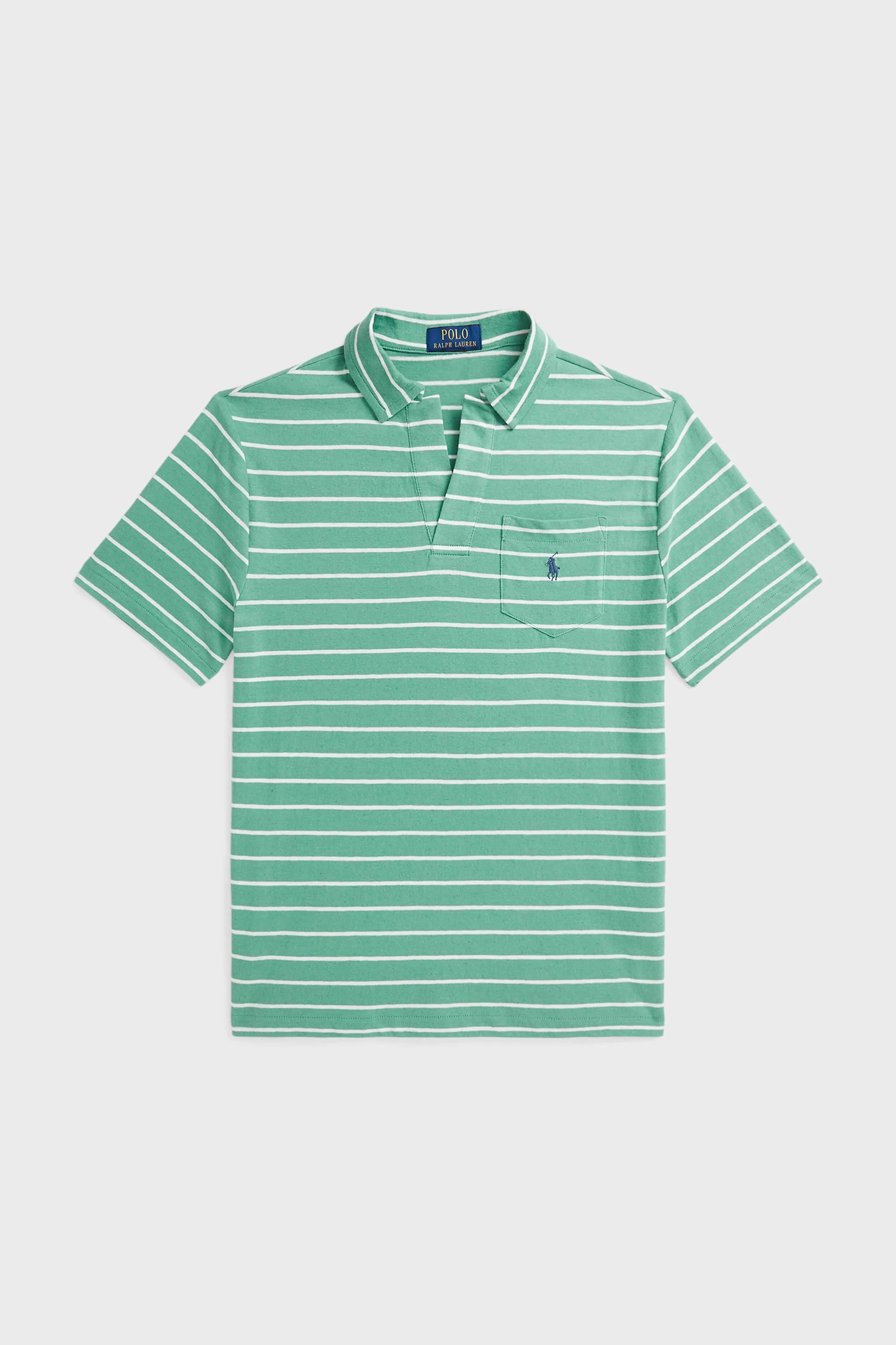 Boys Haven Green Short-Sleeve Cotton Linen Jersey Striped Johnny Collar Polo