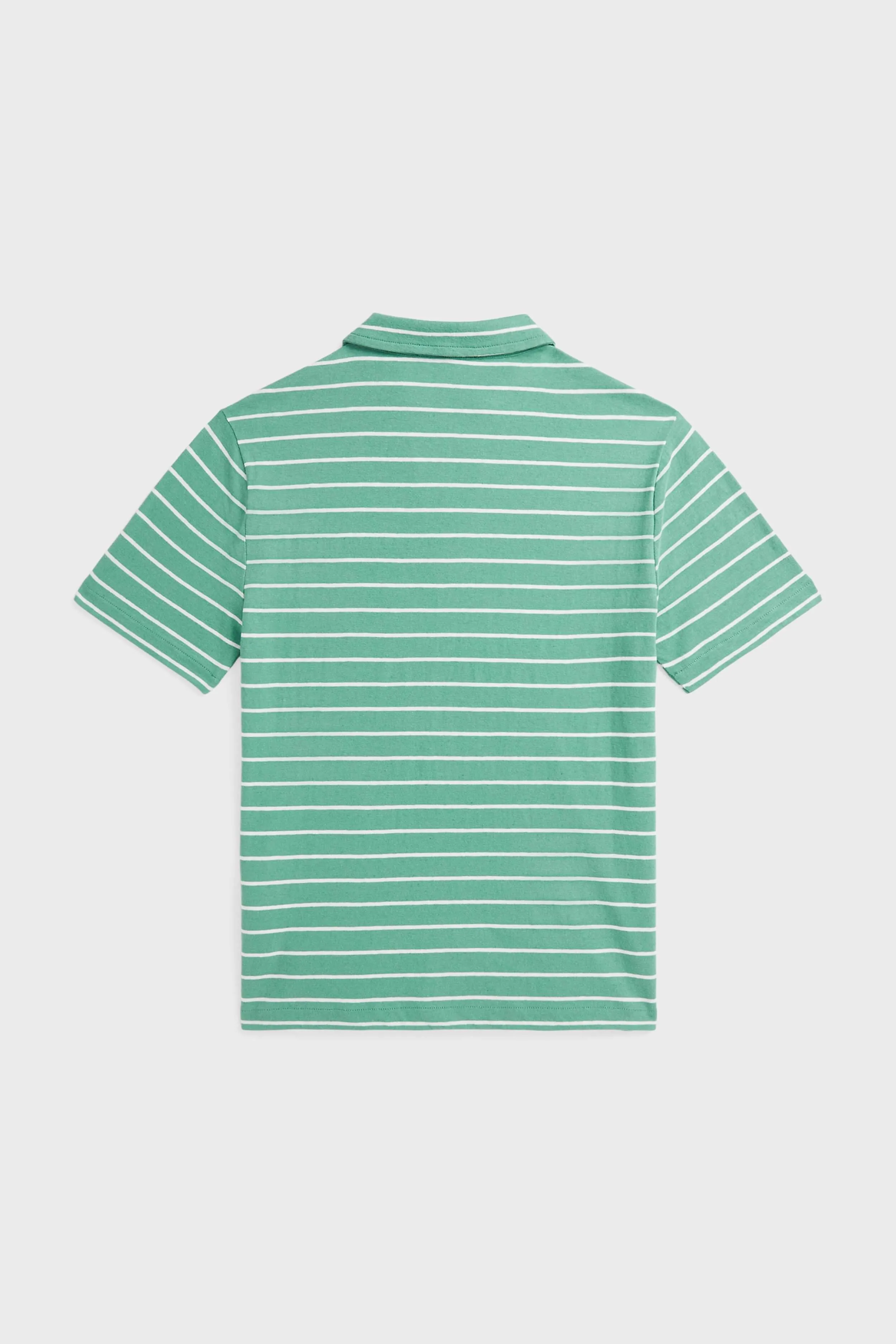 Boys Haven Green Short-Sleeve Cotton Linen Jersey Striped Johnny Collar Polo