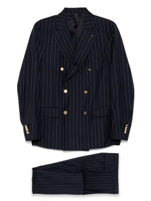Brooch-Detail Double Breasted Suit