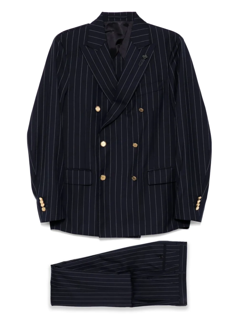 Brooch-Detail Double Breasted Suit