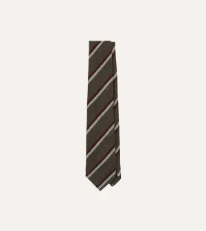 Brown. White and Red Double Stripe Tipped Wool Tie