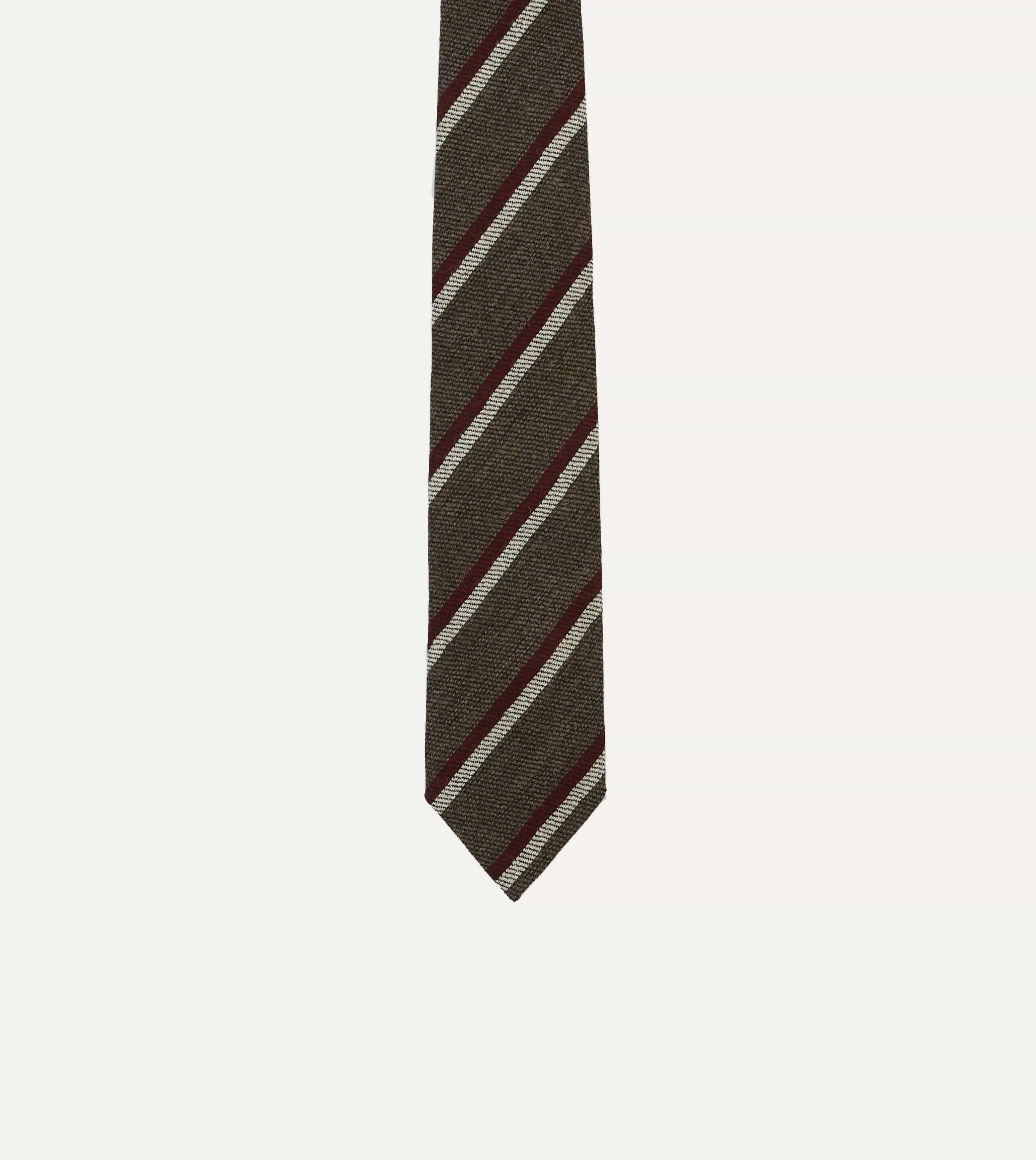 Brown. White and Red Double Stripe Tipped Wool Tie