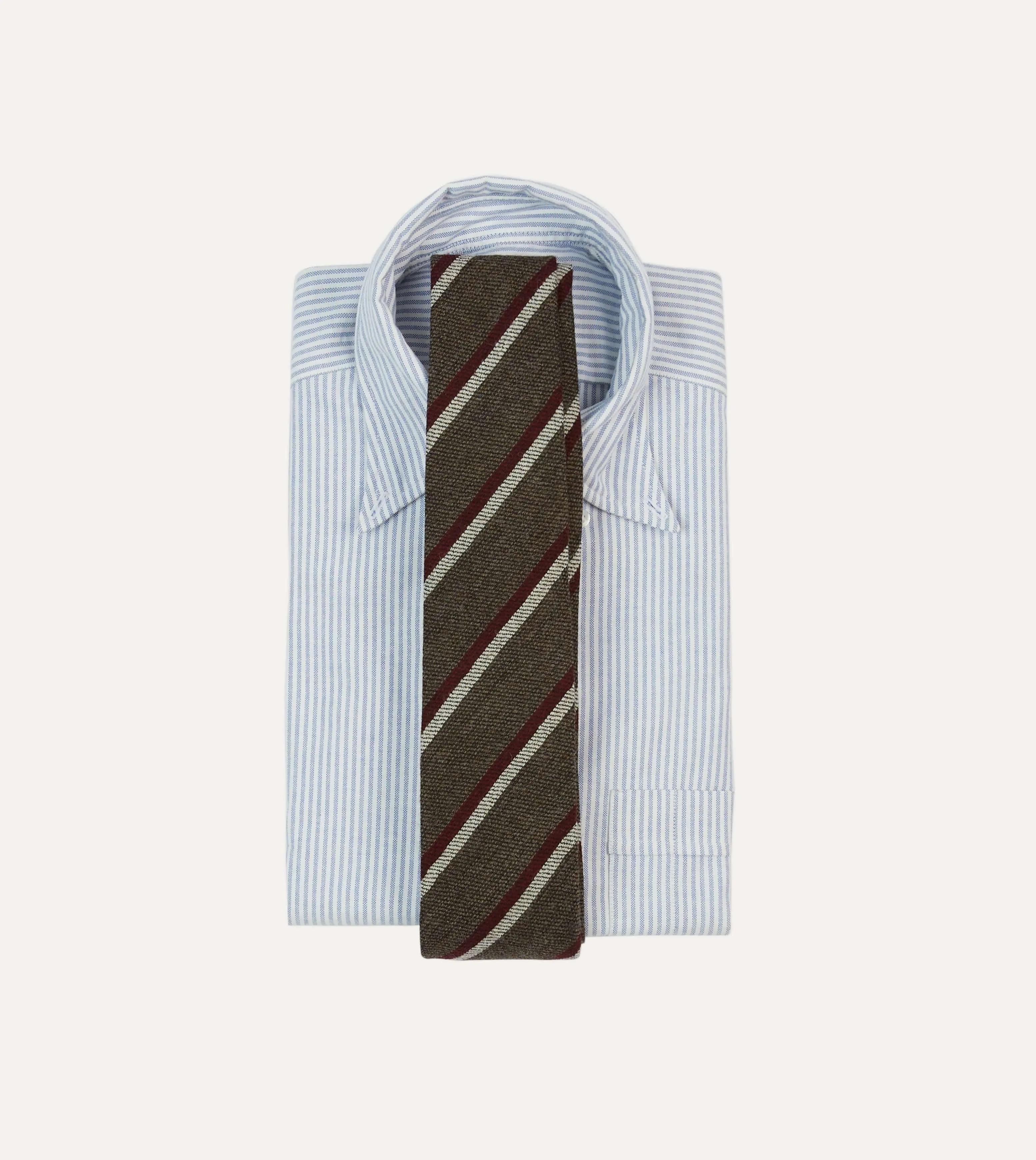 Brown. White and Red Double Stripe Tipped Wool Tie