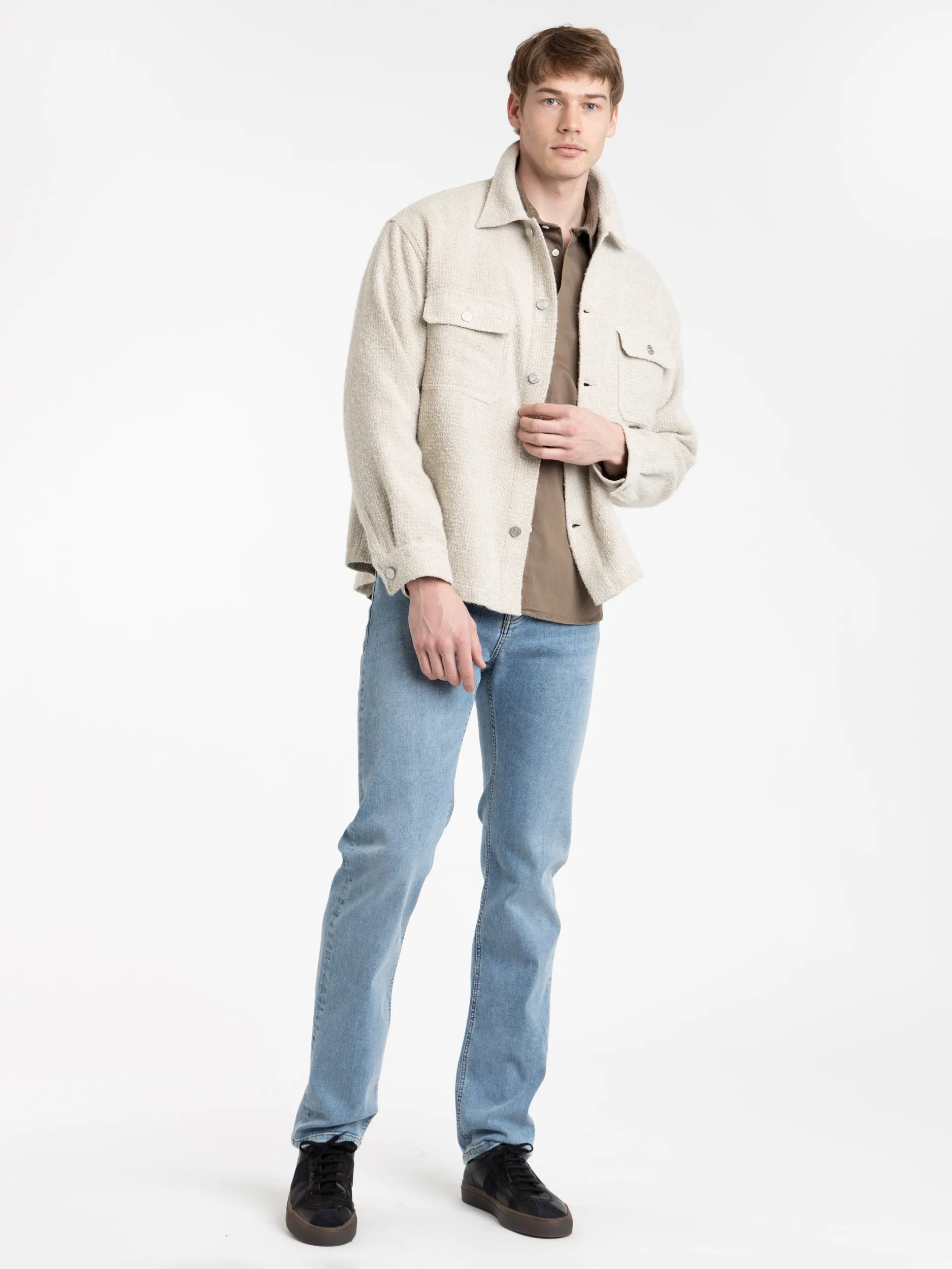 Cream Tweed Overshirt Jacket in Dove Tweed