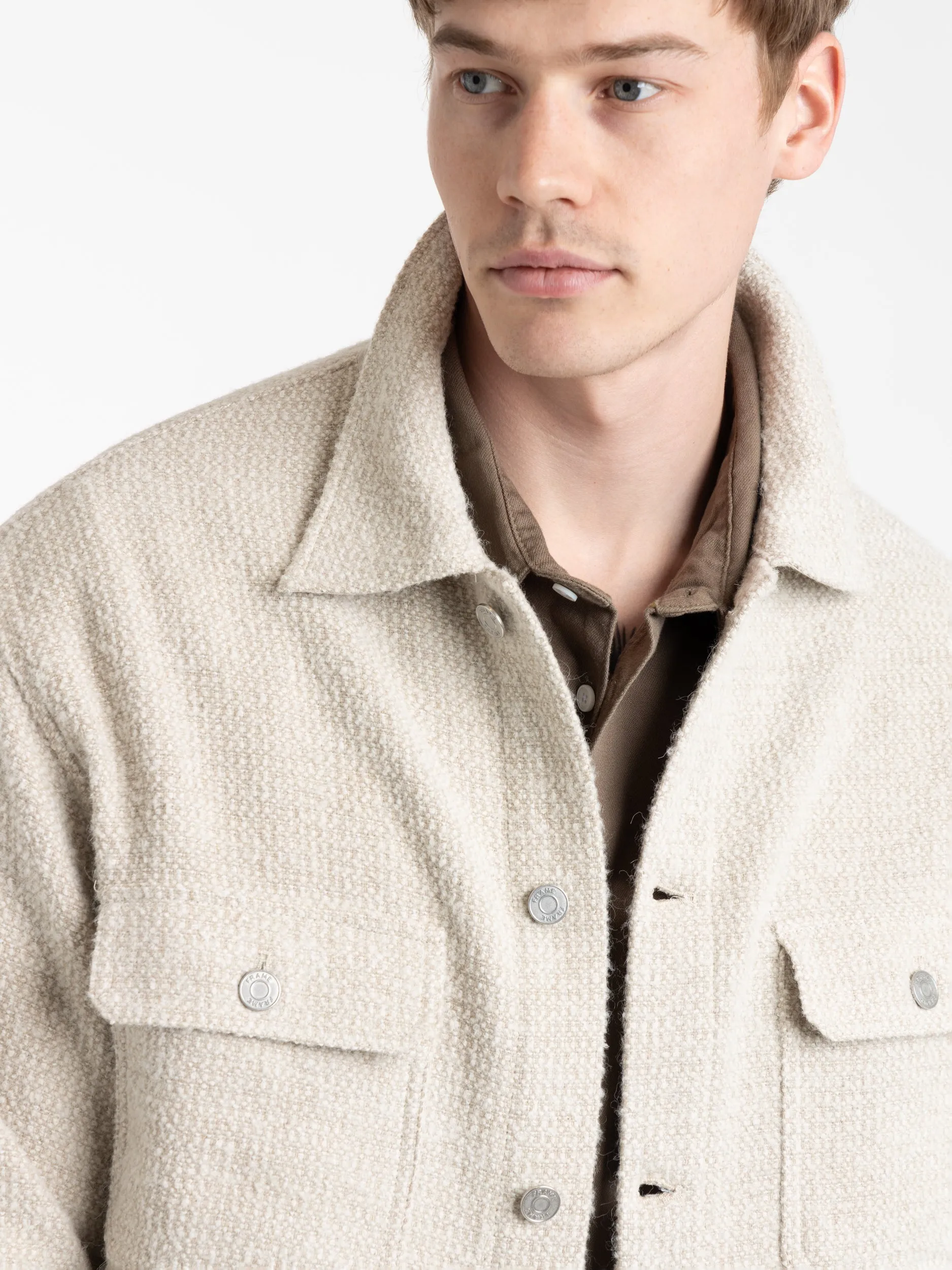 Cream Tweed Overshirt Jacket in Dove Tweed