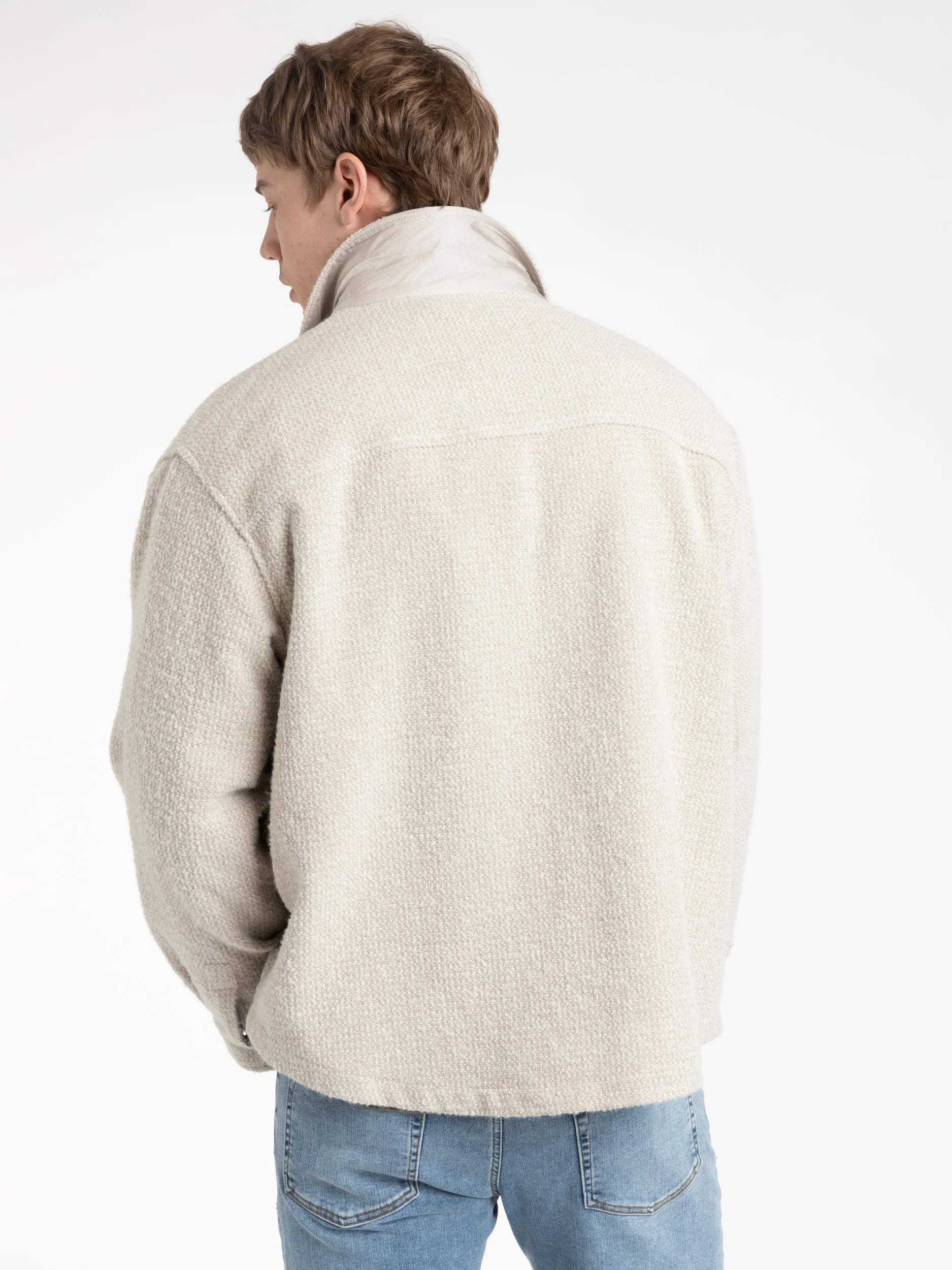Cream Tweed Overshirt Jacket in Dove Tweed