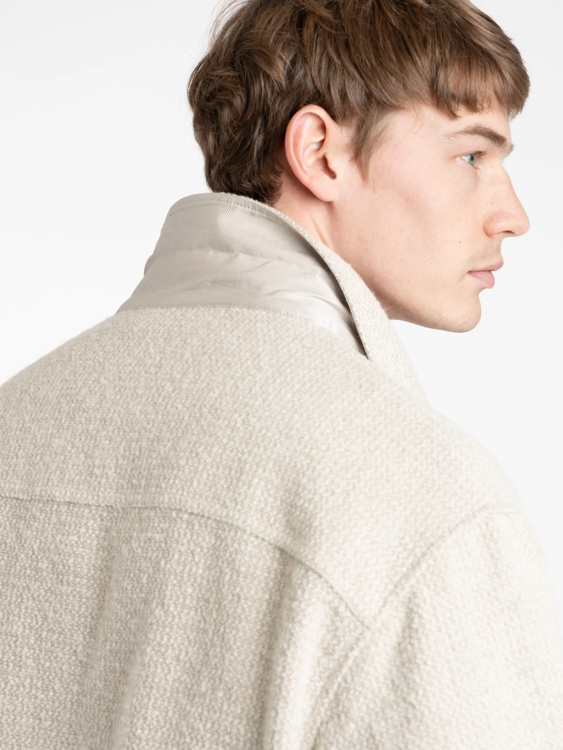 Cream Tweed Overshirt Jacket in Dove Tweed
