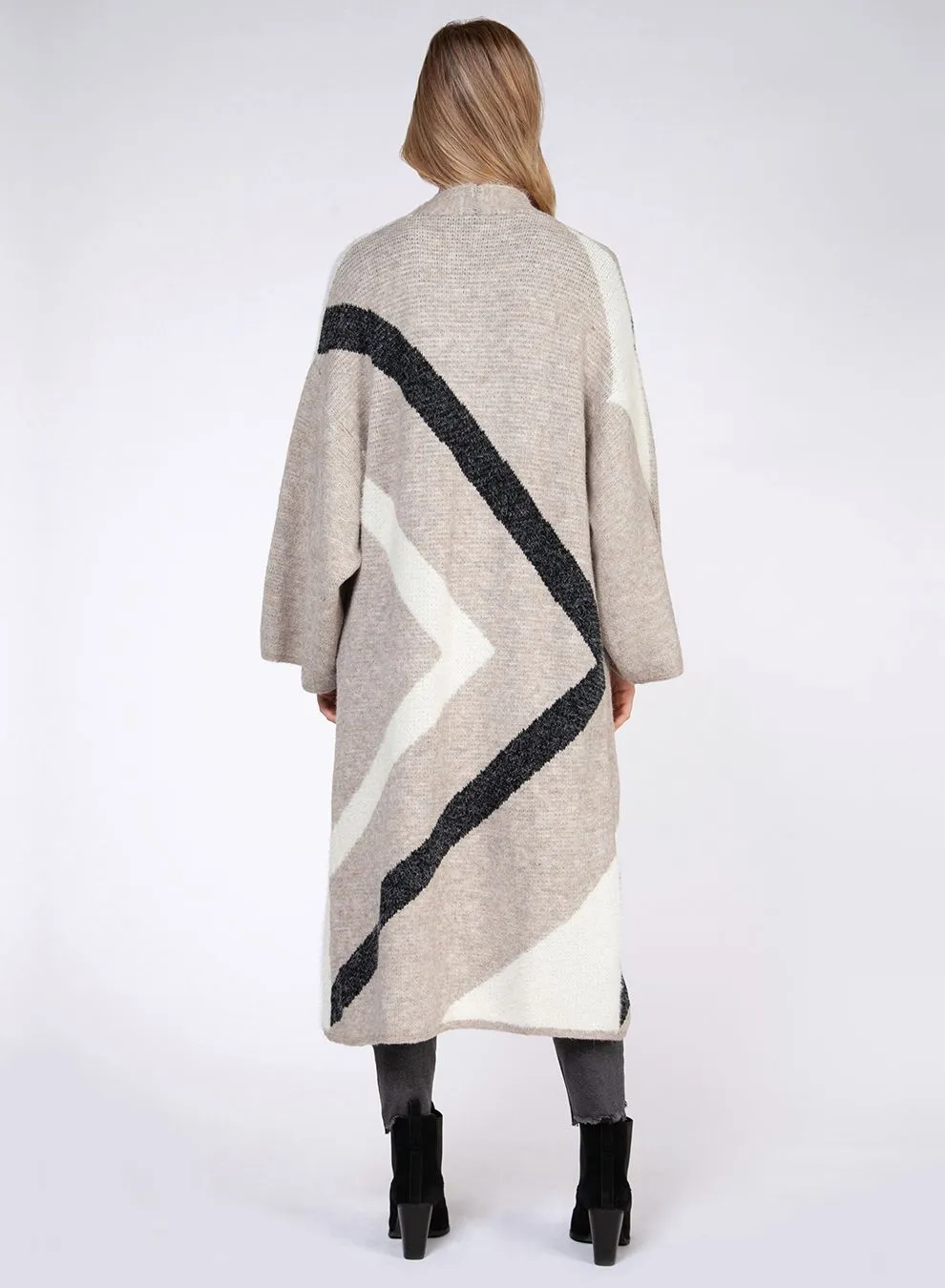 Dex L/Slv Chevron Stripe Open Cardigan