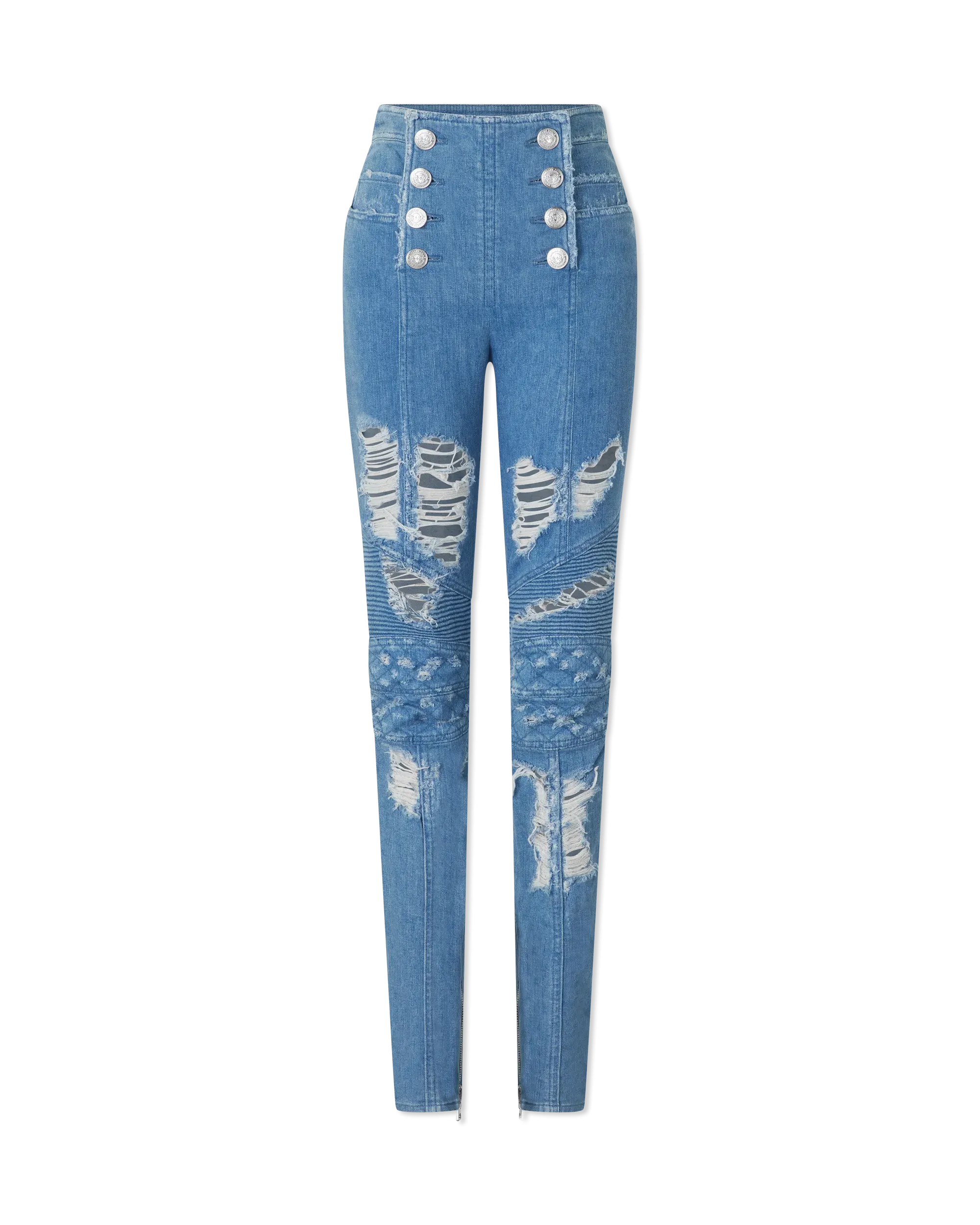 Distressed Button Up Skinny Jeans