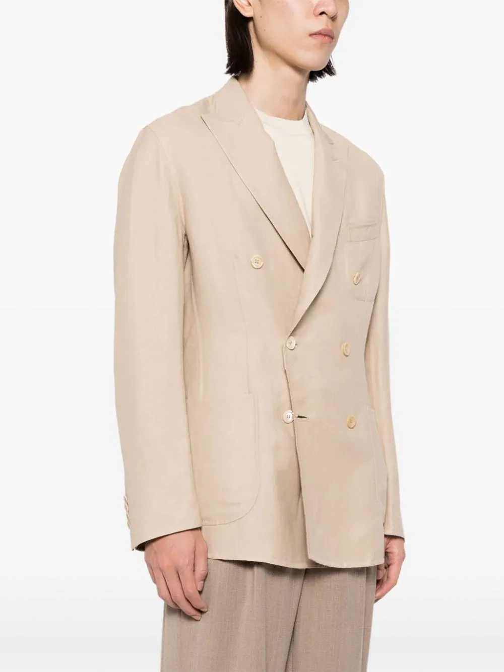 Double-Breasted Linen Blend Blazer