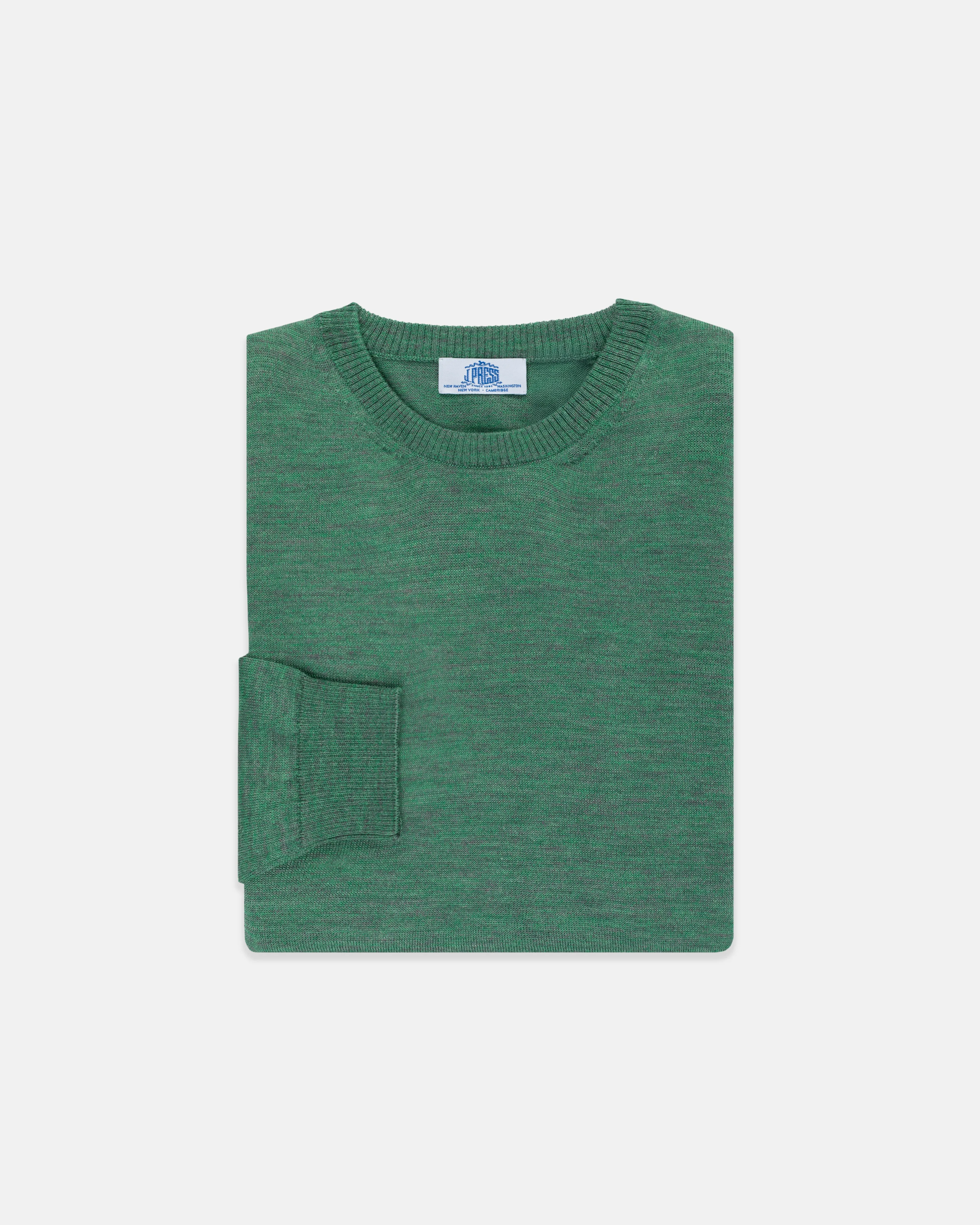 GREEN ALPACA/SILK CREWNECK SWEATER