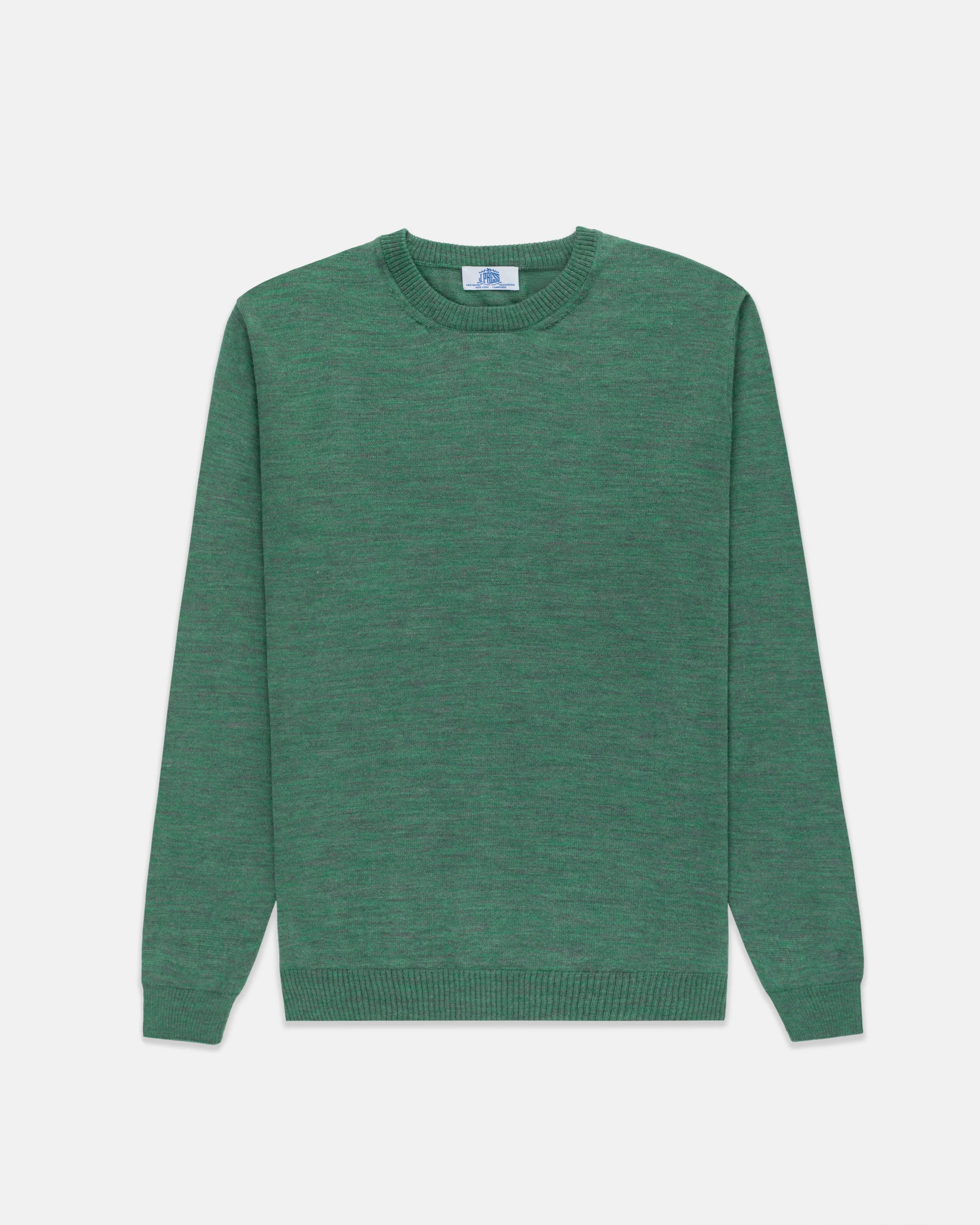 GREEN ALPACA/SILK CREWNECK SWEATER